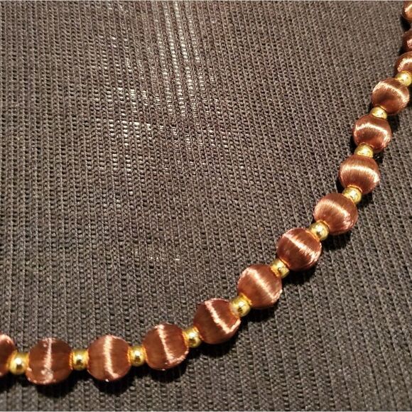 Brown Silk Bead & Gold Tone Necklace - Picture 2 of 2